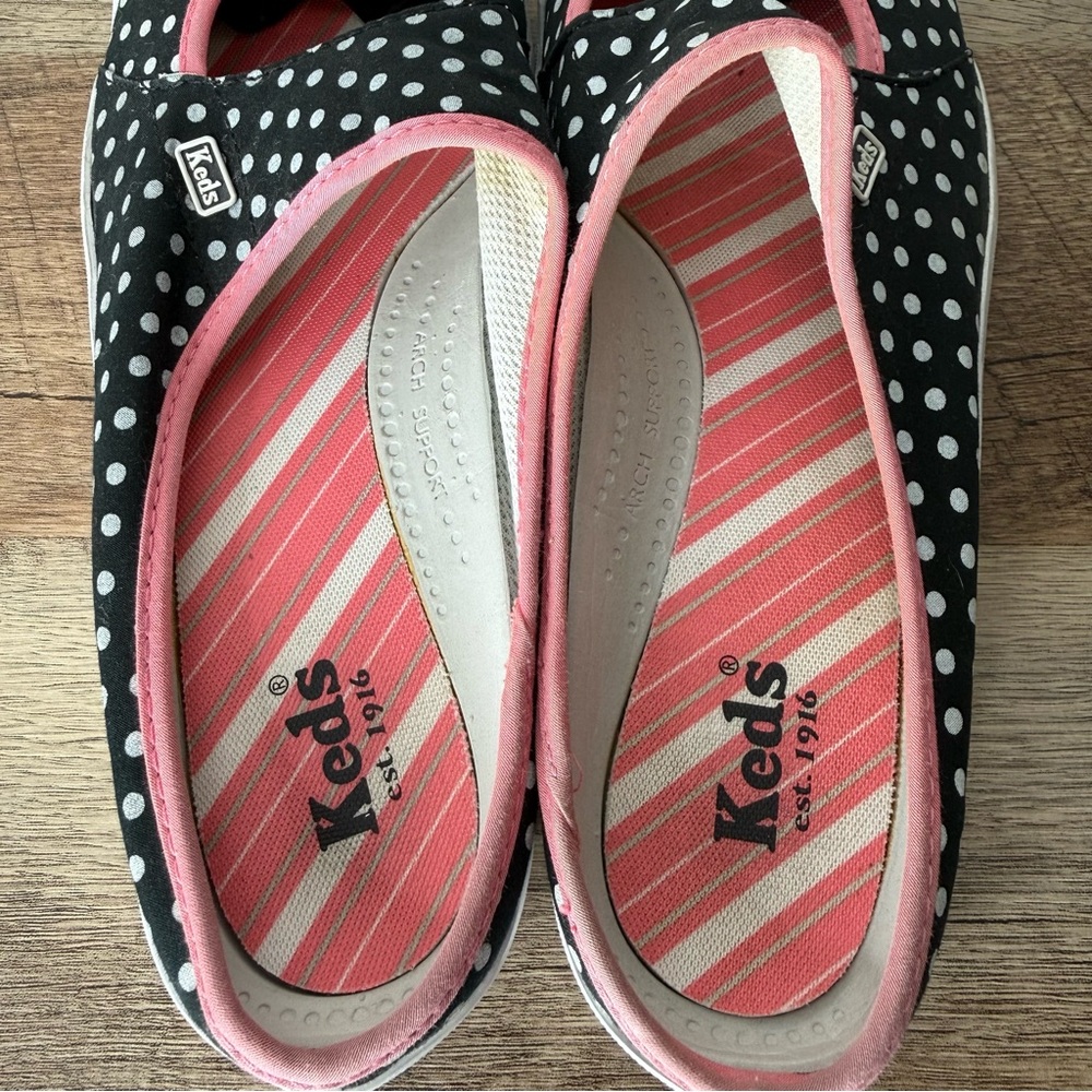 Keds Black Polka Dot Mary Jane Mules with Pink Trim - Picture 8 of 13